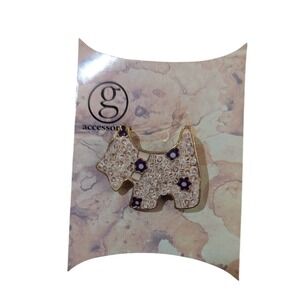 G Accessories Scottie Dog Brooch Gold Tone Seed Bead Purple Flower Pin 1 Inch